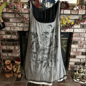 Maurice’s Black & White Mesh Beaded Floral Tank Top
